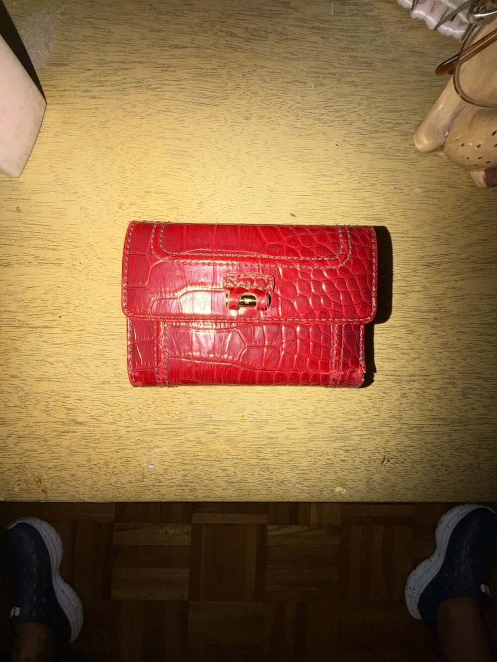 Liz Claiborne Red Crocodile Embossed Faux Leather Trifold Wallet